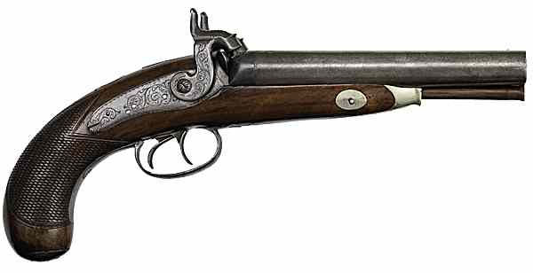 Appraisal: American Percussion Double-Barrel Pistol by J C Grubb gauge round