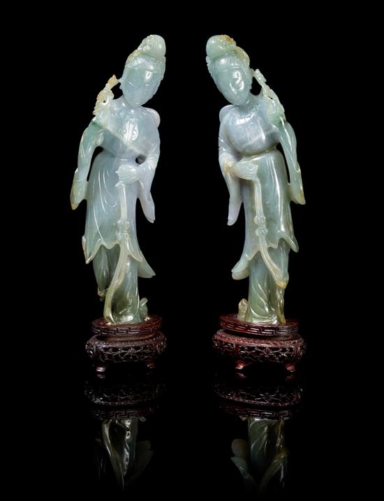 Appraisal: Sale Lot A Matched Pair of Chinese Jadeite Figures of