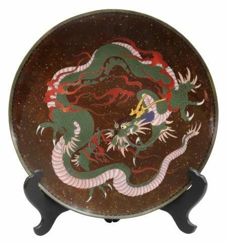 Appraisal: Japanese cloisonne enamel charger dragon against a goldstone ground approx