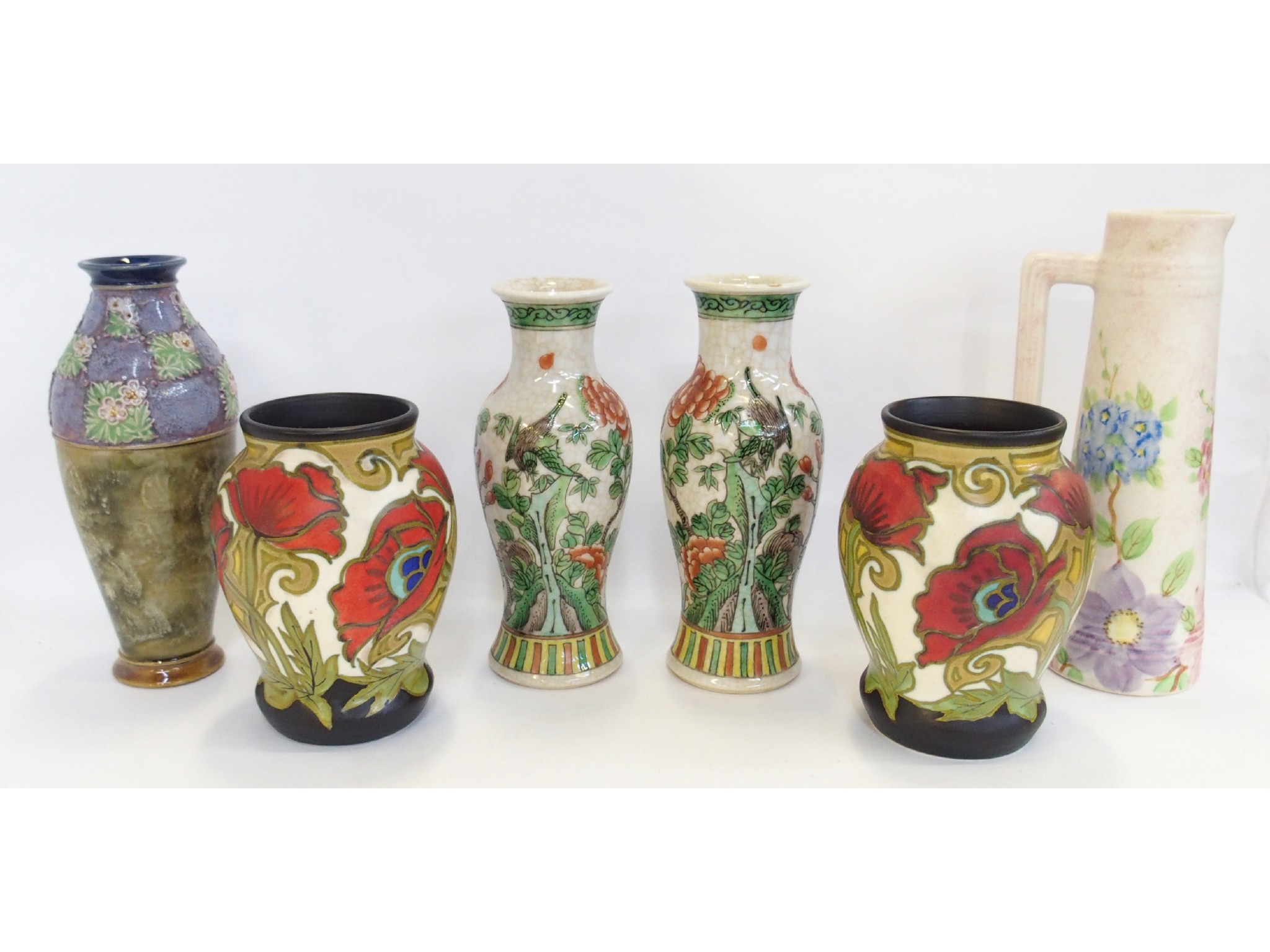 Appraisal: Pair of Gouda 'Hebat' pattern vases Doulton vase Radford's jug