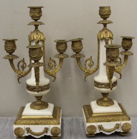 Appraisal: Pair of Bronze and Marble Candelabra From a Nyack NY