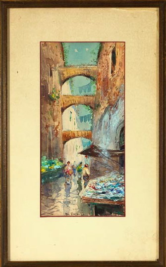 Appraisal: Italian School th Century Market Views pair of watercolors on