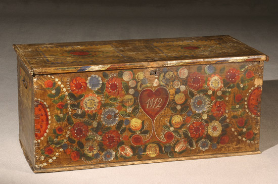 Appraisal: Swedish Decorated Pine Blanket Chest th Century Probably redecorated in