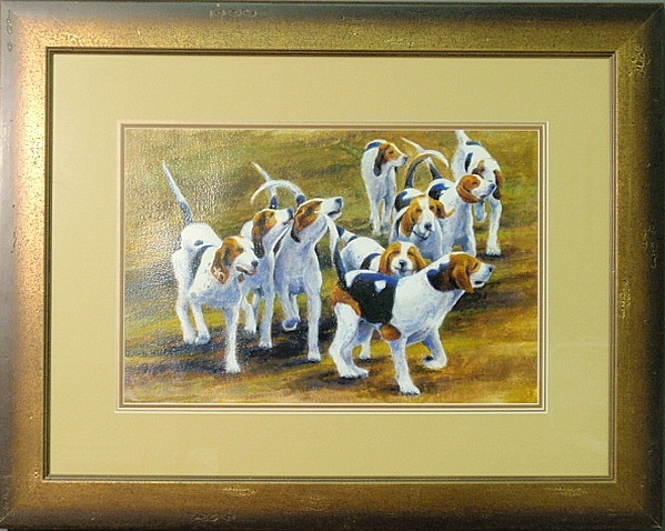 Appraisal: - Framed and matted watercolor painting of a pack of