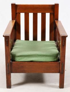 Appraisal: STICKLEY ARTS CRAFTS OAK SLAT BACK ARM CHAIR H L