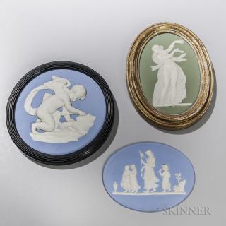 Appraisal: Three Wedgwood Jasper Plaques England th century each with applied