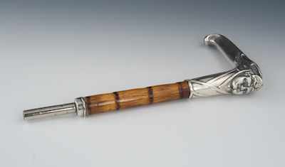 Appraisal: An Art Deco Sterling Silver and Bamboo Parasol Handle by