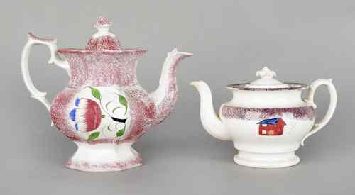 Appraisal: Red spatter teapot th c with a tulip h together