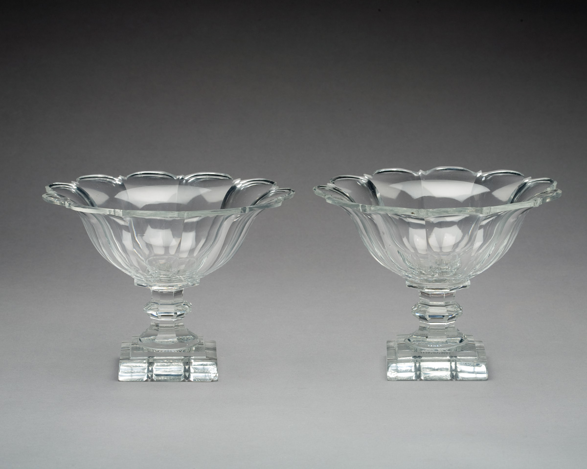 Appraisal: PAIR OF BRITISH CUT GLASS FOOTED BOWLS Each bowl cut