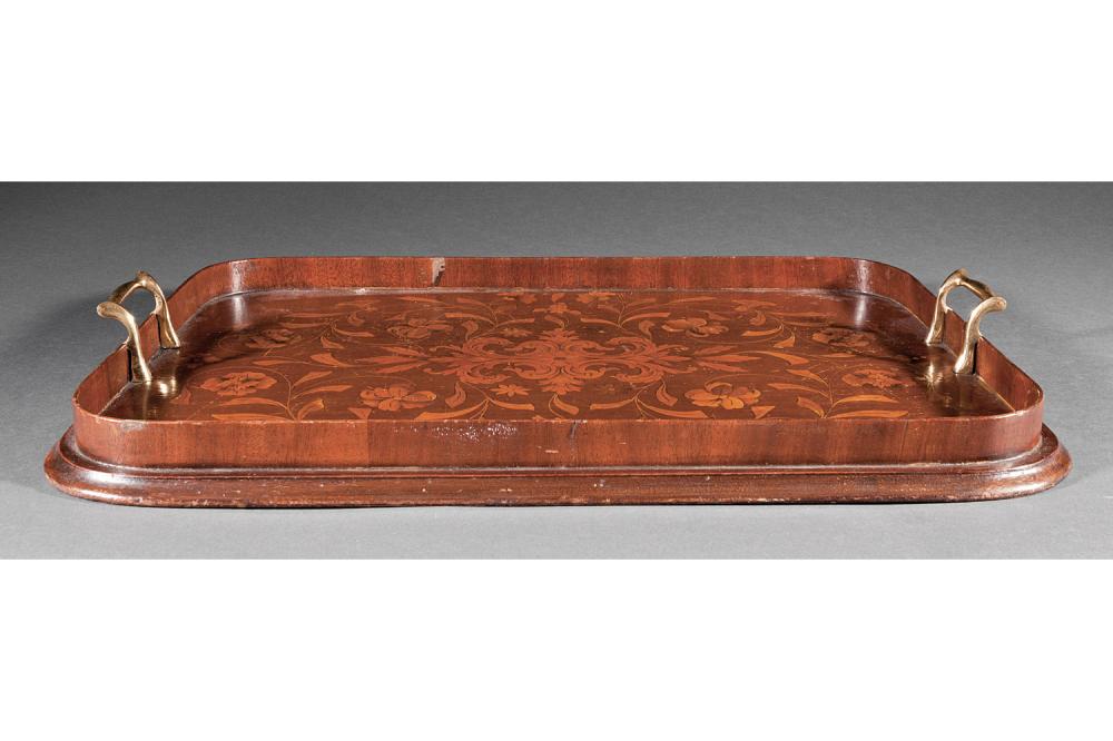 Appraisal: English Marquetry and Mahogany Gallery Tray late th c floral