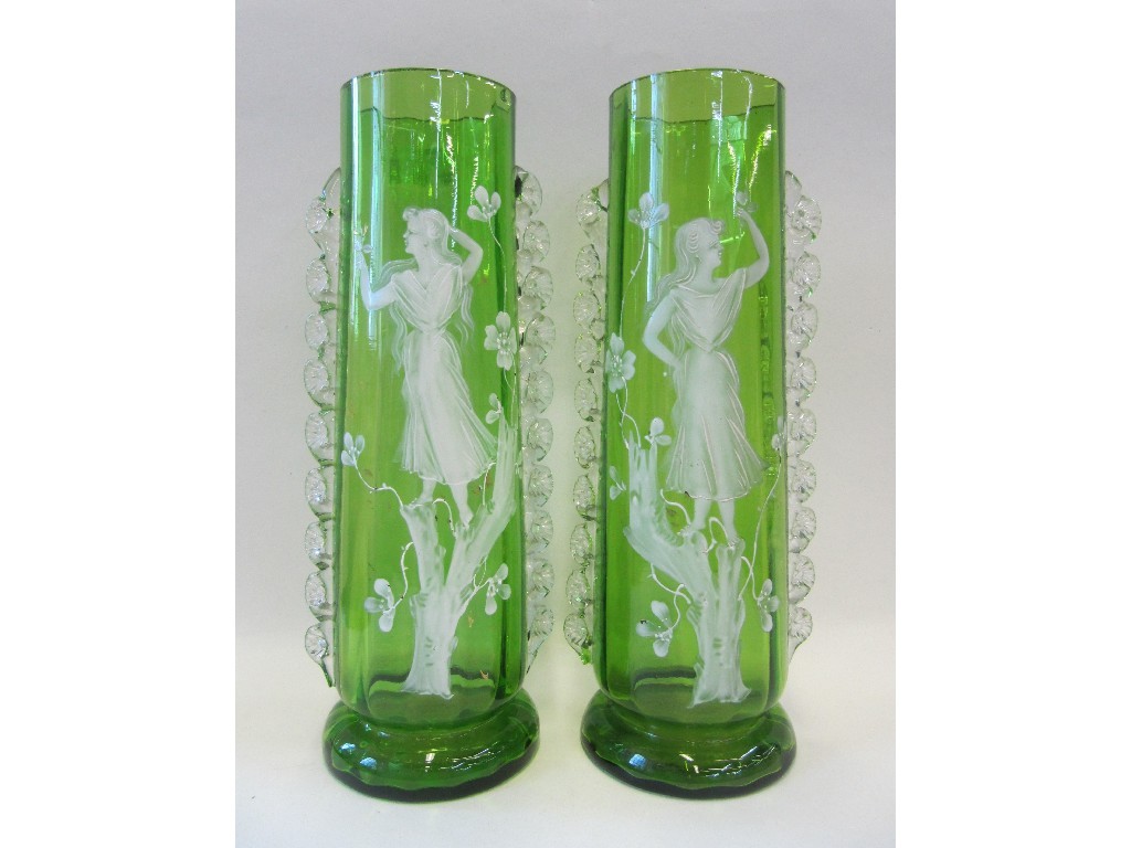 Appraisal: Pair of Mary Gregory style green glass vases