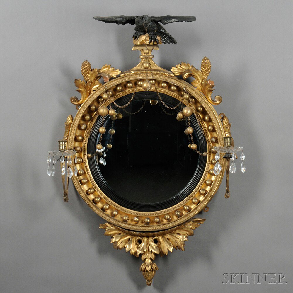 Appraisal: Classical Gilt Gesso Convex Mirror England or America early th