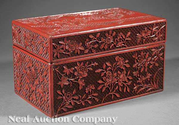 Appraisal: A Very Fine Chinese Cinnabar Lacquer Rectangular Box and Cover