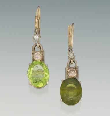 Appraisal: A Pair of Peridot and Diamond Earrings and k yellow