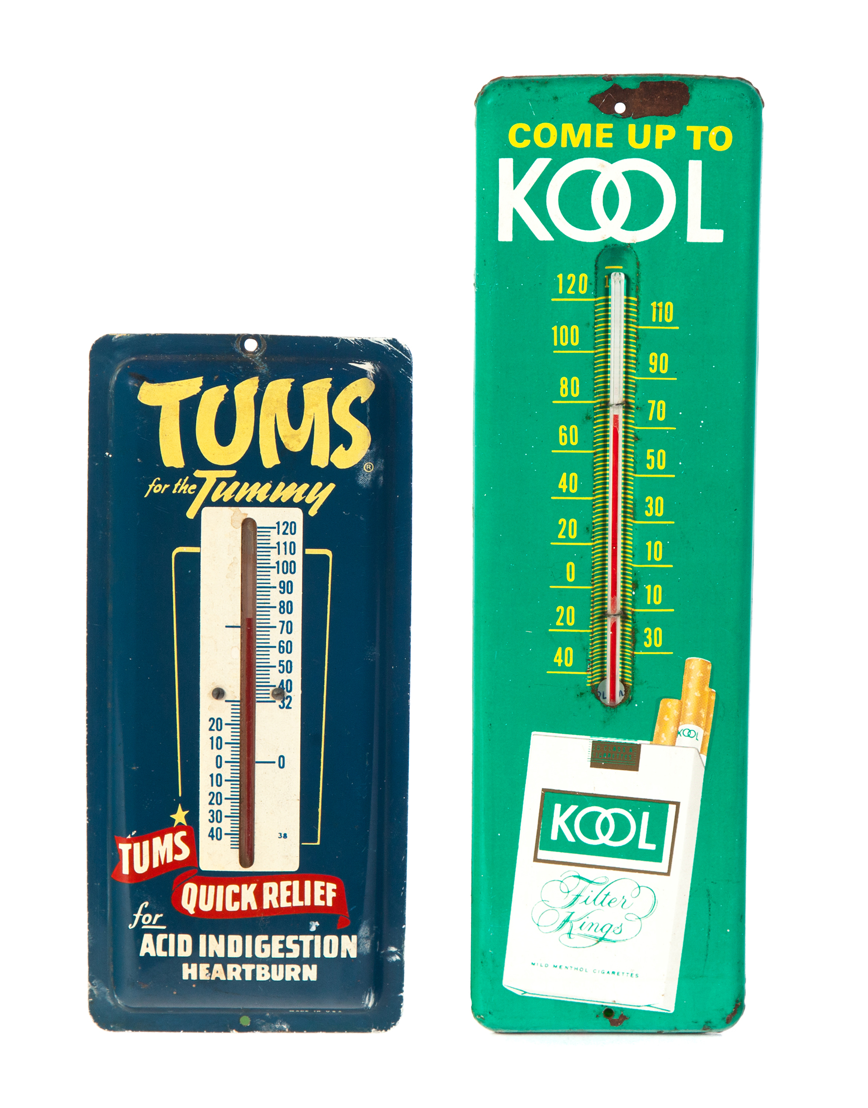 Appraisal: TWO ADVERTISING THERMOMETERS American mid th century Kool thermometer with