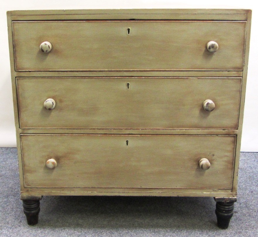 Appraisal: An early th century later grey painted chest of three