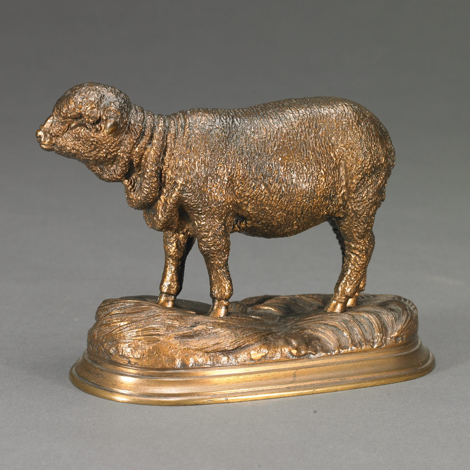 Appraisal: STANDING SHEEP Jules Moigniez French - gilt bronze signed in