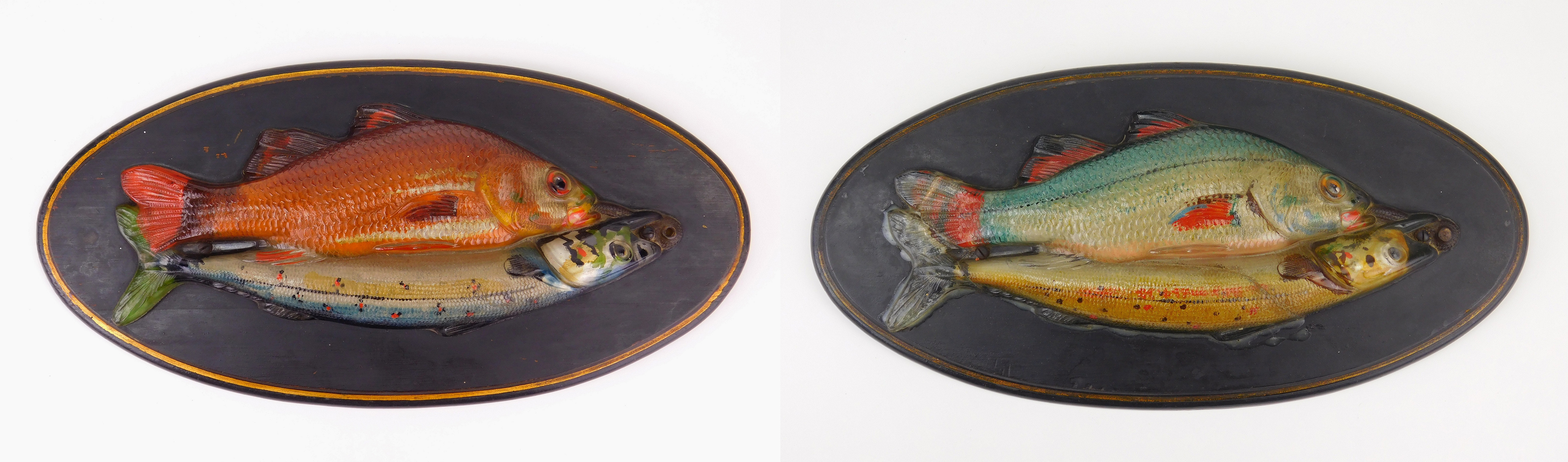 Appraisal: Pair of Atterbury glass fish plaques early American pressed glass