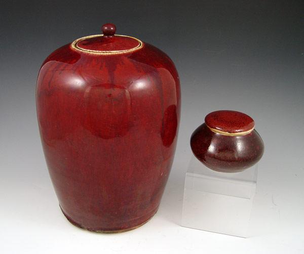 Appraisal: CHINESE LATE CHING RED GLAZE COVERED JAR Monochromatic red glaze