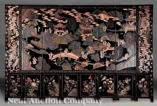 Appraisal: A Chinese Carved and Lacquered Eight Panel Screen th c