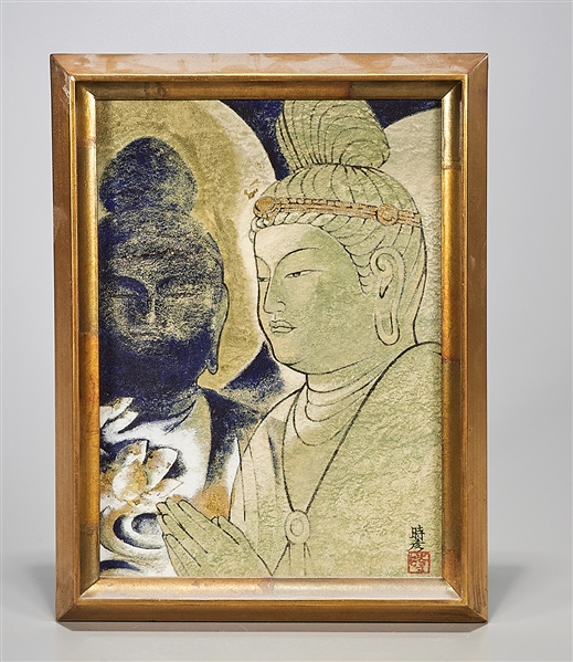 Appraisal: Group of five Japanese framed artworks and one Indian painting