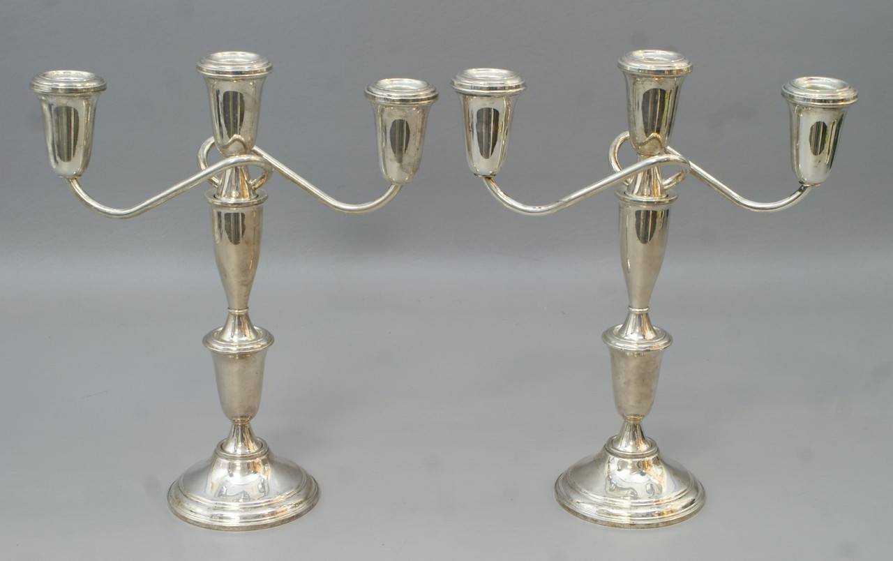 Appraisal: Pr weighted arm -way convertible weighted sterling silver candelabra Crown