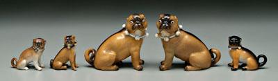 Appraisal: Five Continental porcelain pug dogs tan with dark faces and