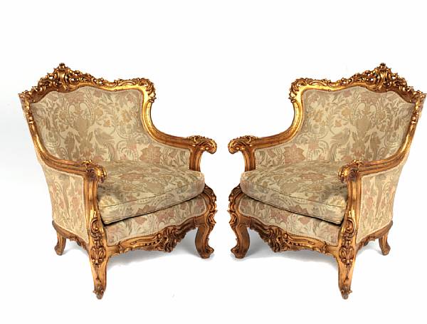 Appraisal: A pair of Louis XV style gilt decorated bergeres height