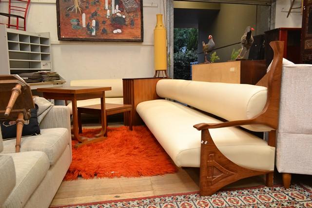 Appraisal: A 'S SHAPIRO LOUNGE SOFA WITH TEAK AND FROSTED RED