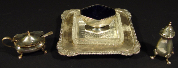 Appraisal: Square silver mounted cut glass dish together with a silver