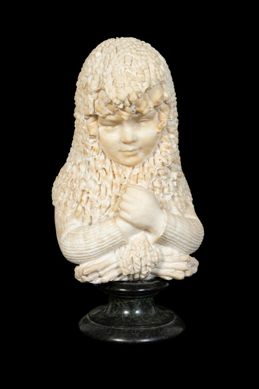 Appraisal: ITALIAN SCHOOL ALABASTER BUST OF A GIRL IN A HOOD