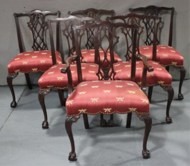 Appraisal: Set of Six Chippendale Style Dining Chairs Set includes side