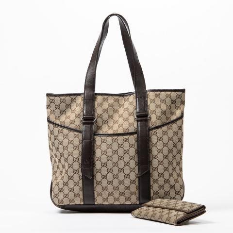 Appraisal: lot of Gucci wallet and tote bag in monogram canvas