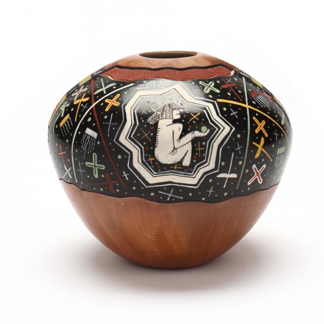 Appraisal: LAWERENCE NAMOKI HOPI NATION SEED POT th century polychrome design