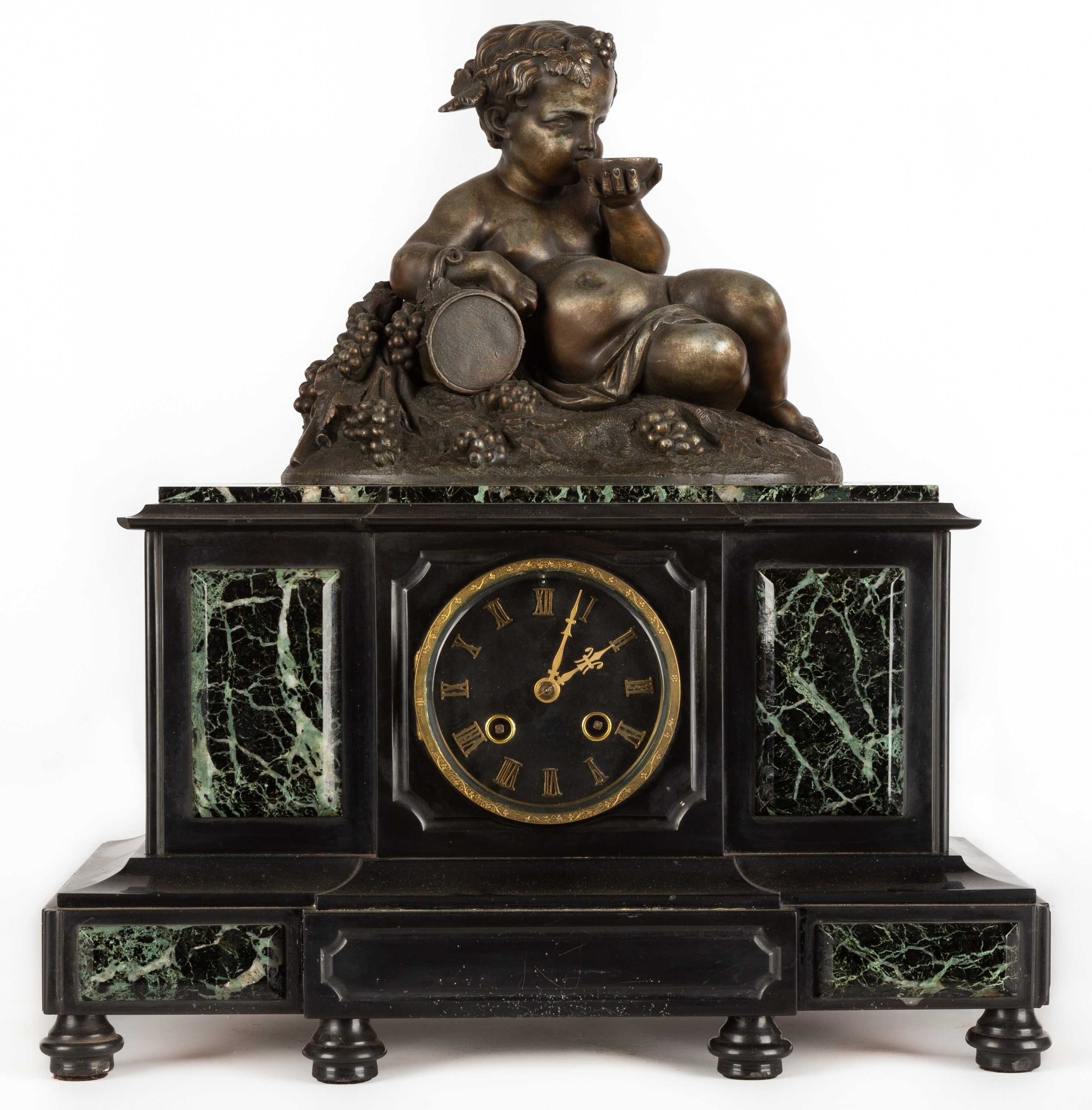 Appraisal: TH CENTURY FRENCH SLATE AND MARBLE MANTEL CLOCK WITH PUTTI