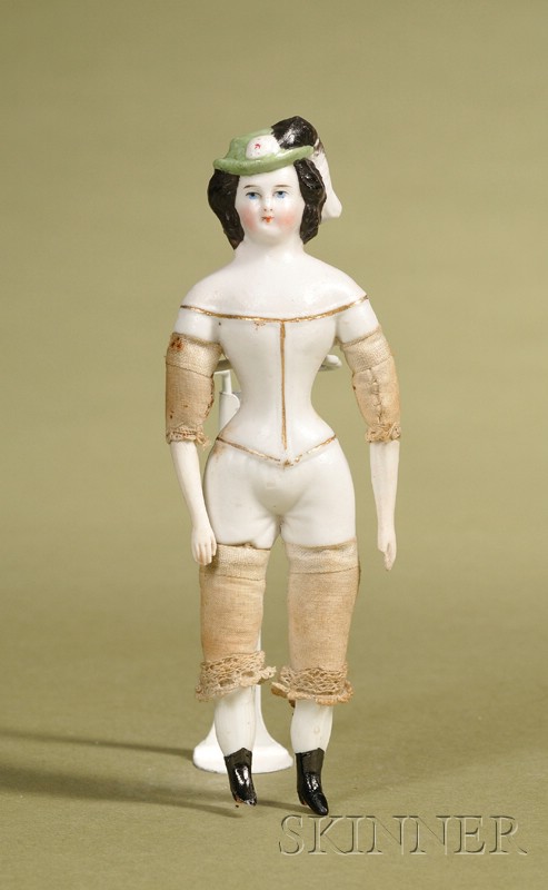 Appraisal: Small Parian Lady with Molded Plumed Hat Germany c untinted