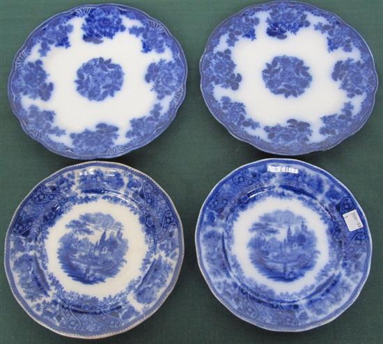 Appraisal: GROUP FOUR FLOW BLUE PLATES Diam -