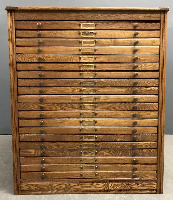 Appraisal: Oak Flat File Cabinet Specimen Chest Oak flat file cabinet