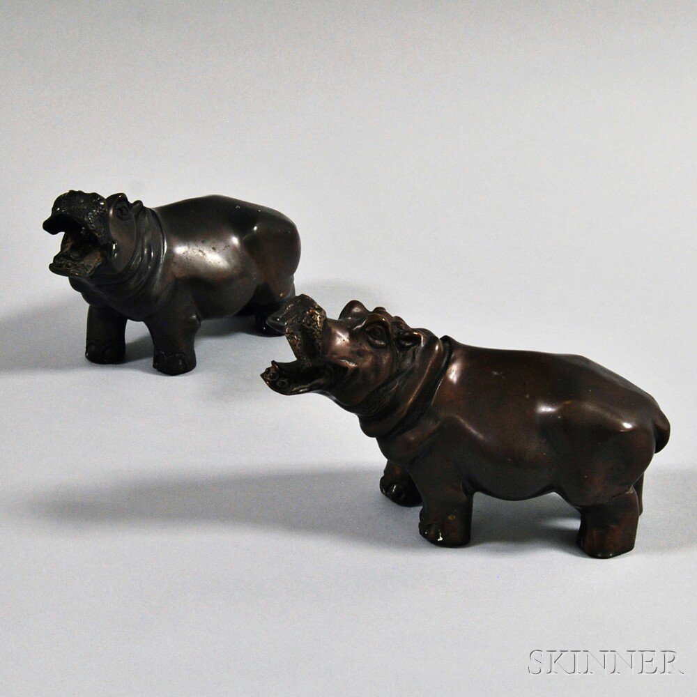 Appraisal: Two Asian Bronze Hippopotami th century lg in Estimate -