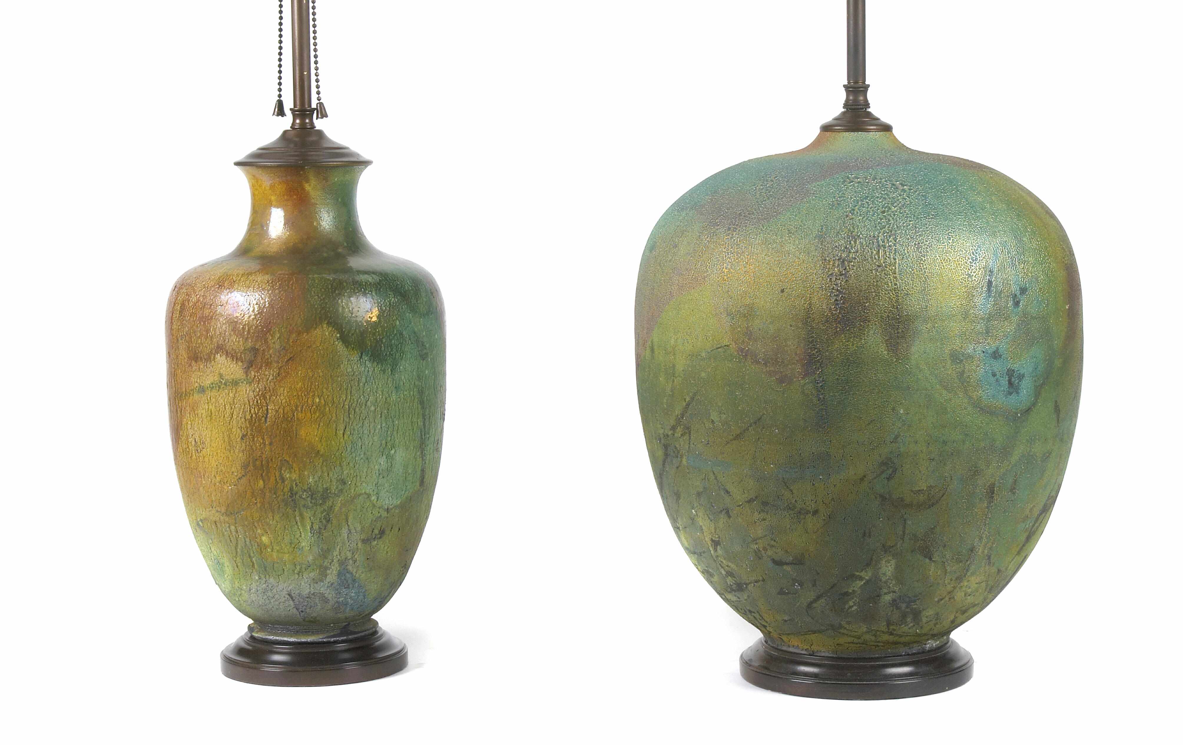 Appraisal: Two Mid-Century Modern glazed earthenware table lamps height to top