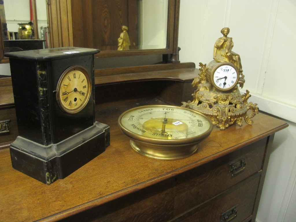 Appraisal: Victorian black slate mantel clock gilt mantel clock and an