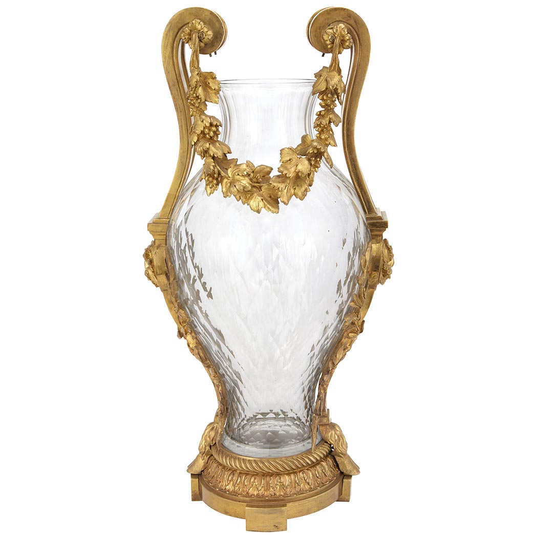 Appraisal: Louis XVI Style Gilt-Bronze Mounted Glass Urn Of ovoid form