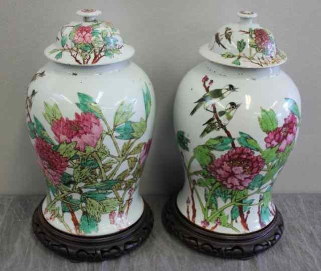 Appraisal: Pair of Porcelain Lidded Ginger Jars From a Long Island