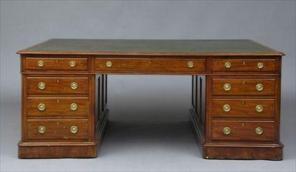 Appraisal: LATE REGENCY MAHOGANY PEDESTAL DESK The rectangular top fitted with