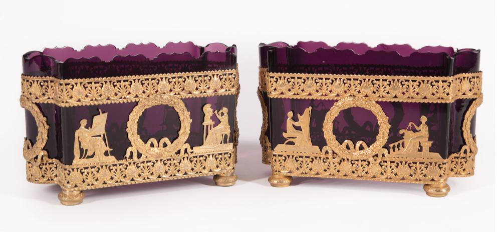 Appraisal: Pair of Russian or French Gilt Bronze-Mounted Amethyst Glass Jardinieres