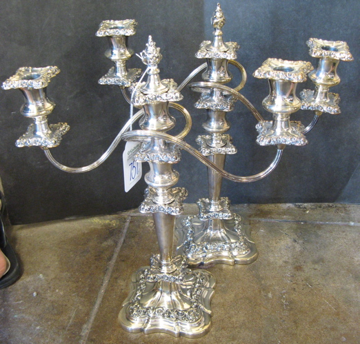 Appraisal: PAIR ENGLISH ORNATE SILVER PLATED CANDELABRA c each convertible from