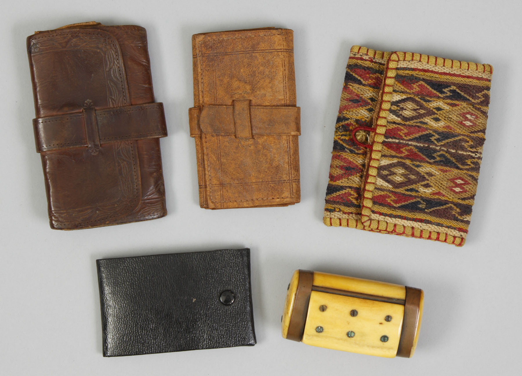 Appraisal: th Century Pouches Bone Snuff Box L to R Ht