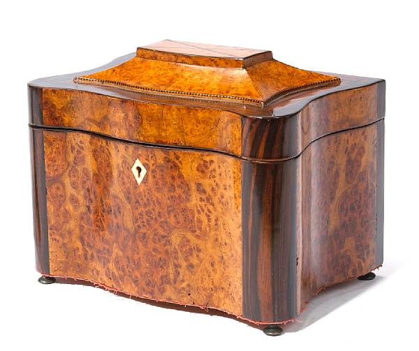 Appraisal: A George III style calamander and burlwood box late th