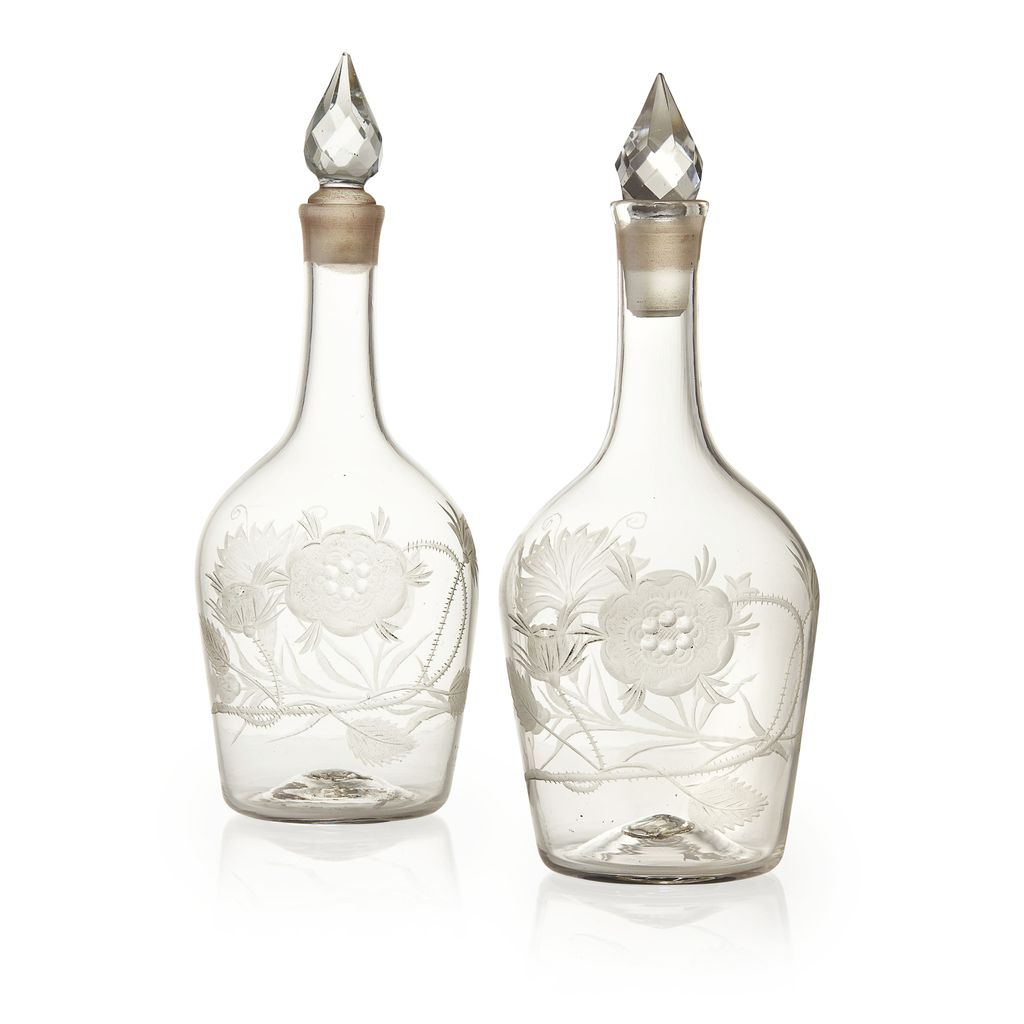 Appraisal: RARE PAIR OF JACOBITE GLASS DECANTERS MID TH CENTURY each