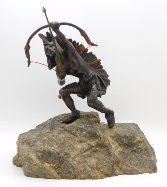 Appraisal: CARL KAUBA - BRONZE SCULPTURE OF ANative American with bow